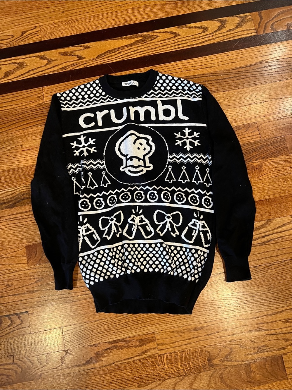 Limited Edition Crumbl Cookie Holiday Black & White Logo Knit Sweater